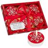 DECO EXPRESS Lumini Candele Natalizie Set, Pacco da 6, 12 o 15 con 2,5, 3 o 6 Ore Non profumato, Decorazioni Natale (Set rosso da 6)