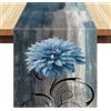 Serento Runner da Tavolo Moderno Blu Navy Grigio Fiore di Primavera Runner da Tavolo Lino Arte Astratta Pittura Lavabile Stile Country per Cucina Banchetti Matrimoni 33 x 183 cm