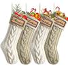 Weldomcor 4 Pezzi Calze di Natale da Appendere, 46 cm Calze di Natalizie a Maglia Grandi Calza Befana Natale per Camino Albero Natale Decorazioni Feste di Natale (Cachi, Bianco)