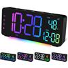 EVILTO Sveglia Digitale RGB Orologio Digitale Sveglia da Comodino con Temperatura Ampio Display Caricatore Porta USB, 12/24H, Snooze, Illuminazione Ambientale RGB, Doppia Sveglia Data Rra Legale/Solare, Nero