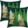 Miaikoe Set di 2 federe per cuscini natalizi, 50 x 50 cm, motivo albero di Natale, verde, decorative, invernali, per divano, casa
