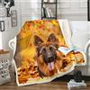 Loussiesd Coperta in pile con pastore tedesco in 3D, decorazione per la camera da letto, divano e letto, per cani, Sherpa, foglie d'acero, autunnale, natura, coperta sfocata per letto singolo,