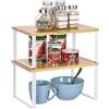 LIANTRAL Organizzatori da Cucina, Set di 2 Scaffali da Banco, Portaoggetti per Armadietto, portaspezie, Impilabile, Espandibile, Metallo e Legno Ingegnerizzato, Bianco e Naturale