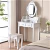 Shally Dogan Toeletta Trucco con Sgabello Modello Elena con 10 Lampade Led, Specchiera con Tavolo e Cassetti in Legno Bianco, Seduta Comoda Imbottita, Specchio Postazione Make Up, Luce Fredda e Calda