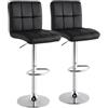 BAKAJI Set 2 Sgabelli Alto da Bar Cucina Seduta e Schienale in Ecopelle Eco Pelle Sgabello Base in Metallo Cromato con Poggiapiedi Altezza Regolabile Design Moderno (Nero)