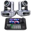 Tenveo Kit Telecamera PTZ e Controller - 2 Telecamere NDI PTZ con Auto-Tracking AI 20X, SDI/HDMI/USB3.0/LAN(PoE) e 1 Controller Joystick NDI con Quad-Screen da 7 Pollici per Live Streaming, Chiese