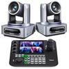 Tenveo Kit Telecamera PTZ e Controller - 2 Telecamere NDI PTZ 4K con Auto-Tracking AI 20X, SDI/HDMI/USB3.0/LAN(PoE) e 1 Controller Joystick NDI con Quad-Screen da 7 Pollici per Live Streaming, Chiese