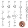 Milacolato Lot of 8 Piercing Ombelico - 3 Barrette Corte + 5 Pendenti, Acciaio Chirurgico Ipoallergenico, Oro & Argento, Bijoux per Donna (Cuore Farfalla Fiore Stella)-S
