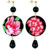 IN LEBOLE Collezione The Circle Fiori Rossi Orecchini da Donna in Ottone Pietra Nero