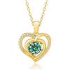 PAKORIO Collana doppio cuore moissanite placcata oro 14K, 0,5ct/1ct VVS1, ipoallergenica, catena regolabile, anti-ossidazione, regalo donna(Verde acqua,0.5CT)