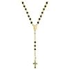 Linea Italia Gioielli - Collana Rosario In Argento 925 Dorato con Pietre Nere, Croce e Medaglia - Made In Italy