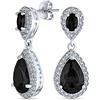 Bling Jewelry Orecchini a goccia con zirconi pavé a forma di pera nera per donna, placcati in argento, in ottone.