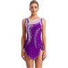 inhzoy Vestito da Pattinaggio Artistico Donna Strass Leotards Abito da Balletto Danza Classica Ballerina Body Danza Classica Ginnastica Ritmica Senza Maniche Costume da Ballo Viola L