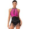 inhzoy Body da Ballo Donna Latino Americano Tango Donna Abito da Danza Classica Moderna Vestito da Pattinaggio Artistico con Nappe Strass Costume da Balletto Dancewear Viola M