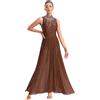 ranrann Vestito Danza Moderna Donna Abito da Ballo Lirico con Strass Vestito Elegante Gonna Danza Contemporanea in Chiffon Abito da Pattinaggio Marrone S