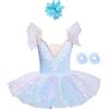 inhzoy Tutu Danza Classica Bambina Abito da Balletto Danza Ballerina Vestito da Pattinaggio Artistico Body Ginnastica Artistica con Gonna in Tulle Costume da Danza Latina Azzurro 5-6 Anni