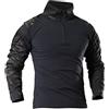 ZhuiKun T-Shirt Tattica Militare Combat con Cerniera 1/4 e Tasche Camicia Maniche Lunga da Esterno Top Mimetico Softair - Nero Camuffare 2,L