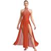 inhzoy Vestito da Balletto Donna Ballo Lirico Contemporaneo Abito da Pattinaggio Artistico Vestito Danza Samba Rumba Salsa Costume da Sala da Ballo Latino Jazz Arancione XXL