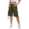 Aeslech Pantaloncini cargo da donna, bermuda larghi in cotone, casual, estivi, escursionismo, con tasche multiple, Verde militare, 44