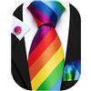 Barry.Wang Set cravatta da uomo in seta con motivo cachemire e gemelli quadrati da taschino, formale, per feste di matrimonio, Arcobaleno, Taglia unica
