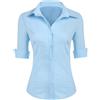 Zeagoo - Camicia da donna slim fit, in cotone, con colletto, a maniche corte, per ufficio, a 3/4, con scollo a V, maglietta basica, con bottoni, taglia XS-XXL, XXL