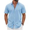 COOFANDY Camicia da uomo a maniche corte, in cotone, estiva, leggera, per il tempo libero, per le vacanze, per la spiaggia,, Azzurro, 3XL