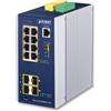 PLANET Switch di rete PLANET Industrial 8-Port GE PoE+ 2*1G SFP+ 2*2,5G SFP - Gestito L2+ Gigabit Ethernet (10/100/1000) Supporto Power over (PoE) Alluminio, Blu [IGS-5225-8P4S-12V]