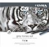 LYRA- confezione in metallo tonalità grigi 9 matite assortite carboncino seppia sanguigna 12 pastelli quadri assortiti e accessori