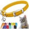 CollarDirect Collare per gatti in pelle, collare di sicurezza per gatti con cinturino elastico, collare per gattino per gatto con campana Nero Blu Rosso Arancione Verde lime (Neck Fit 9-11, Yellow)