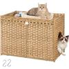 Fobyfurny Mobile Lettiera per Gatti in Rattan Intrecciata a Mano, Naturale | Casetta per Gatti con Tappetino e 2 Ganci a Forma di S, Mobile Nascosto per Lettiera, Soggiorno, 77x46,5x55 cm EFPCB001RN1