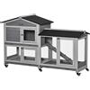 PawHut Gabbia per Conigli da Esterno con 6 Ruote, 157.4x53x99.5cm Grigio