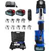 Vrietina Set di utensili da pressa per tubi a batteria da 18 V, con profilo a V e profilo TH, pinza elettrica in rame, con tubo di rame V15-18-22-28 e TH16-20-26-32, 2 batterie da 5 Ah e caricatore rapido per