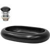 ML DESIGN modern living ML-Design Lavabo d'Appoggio in Ceramica Nero Finitura Opaca 650 x 450 x 110 mm Lavandino Ovale Moderno senza Troppopieno con Foro di Scarico e Piletta Lavello Elegante Sanitari Arredo Bagno Toilette
