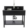 Gdetnysty Lavello autoportante in acciaio inox con rubinetto estraibile, per casa, garage, giardino, molto resistente, con scolapiatti e angolo rotondo, facile da montare (nero, 90 x 60 x 80 cm)