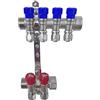 AQUA HEATING Set Collettore Acqua Riscaldamento PEX 1" x 16 mm Distributore D'Acqua In Ottone Nichelato Con Mini Valvole Integrate Fascio Distributore Blu 4 Circuiti Rosso 2 Circuiti H2541B4R2