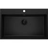 PRIMAGRAN Lavello da Cucina Tutto Nero 78x50cm, Lavandino in Granito a 1 vasca + Sifone Classico, Lavabo da Cucina Incasso al Mobile 80cm - Riga S401