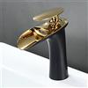 SHUNLI Rubinetto Lavabo Cascata Nero Oro, Design Elegante Rubinetto Bagno, Miscelatore Lavabo Rubinetteria in Ottone, Acqua Calda e Fredda Disponibile