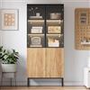 Kebnor Vetrina con ante in vetro, armadio alto 180 cm con luci LED, libreria, vetrina in vetro a 5 ripiani per oggetti da collezione, libreria, ufficio, Nero/Rovere (Black+Oak)
