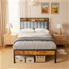 Blishom Struttura Letto Singolo 120x200 cm,Letto in Metallo con Doghe, con Testiera Elegante, Stile Moderno per Camera da Letto, Struttura Robusta,Grigio chiaro