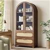 Ligterra Armadio alto, buffet, vetrina, libreria, credenza con arco Montmartre, con 2 cassetti e ripiani regolabili, design retrò, 80 x 40 x 175 cm (colore legno)