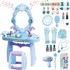 deAO Tavolino Toeletta per Bambine con Sgabello Musica Luci e Accessori | Set Parrucchiera Bambina Trucco Bambina, Salon Bambini Trucco Set per Ragazze Giochi Bambini da 3 Anni | Blu