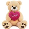 MorisMos 90cm Orso Peluche Gigante con Love, XXL Marrone Chiaro Orsacchiotto di Peluche Grande Morbido Kawaii Orsetto Pupazzo Gigante Regalo per Bambino Fidanzata Compleanno San Valentino