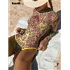 Riseado Costume da bagno intero da donna a maniche lunghe in rete, protezione solare UV UPF 35+, stampato, sexy, a vita alta, per surf