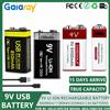 GaiaRay Nuova batteria ricaricabile da 9 V 6900 mAh/1100 mAh/850 mAh USB ricaricabile 6F22 Batteria agli ioni di litio da 9 V per multimetro modello elicottero RC