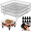 JYN Griglia per Friggitrice ad Aria in Acciaio Inox con Carta da Forno, Supporto per Barbecue, Cestello per Cottura e Frittura