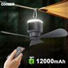 raugee Ventilatore da Soffitto Portatile 12000mAh, Ventilatore da Campeggio per Esterni, Circolatore d'Aria per Tenda, Raffreddatore Ricaricabile, Ventilatore Elettrico con Luce LED e Telecomando