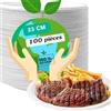 SANYGIENE Piatto rotondo monouso in fibra vegetale | Confezione da 100 piatti | Rigidi | Caldo e Freddo | Microonde OK | Compostabile | Stoviglie Eco Responsabili (23 cm)