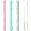 YSDYY 3 Tubi per Dentizione, 2 Spazzole per la Pulizia, Bastoncini in Silicone, Giocattoli da Afferrare, Anelli in Silicone, Giocattoli Sensoriali per Bambini