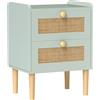 HOMCOM Comodino Versatile con 2 cassetti, in effetto rattan naturale e struttura in legno, 39,8x30x52,5 cm, verde oliva | Aosom Italy