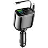 GemCoo Caricatore Auto Retrattile 4 in 1, 80W Accendisigari Usb Doppio Caricatore da auto con iPhone, Google Pixel, Samsung Galaxy (Argento) (Argento)